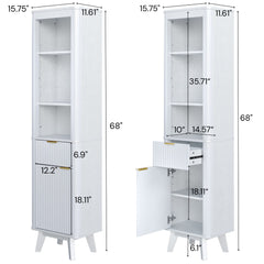 Tall Bathroom Storage Cabinet With Adjustable Shelves And 1 Drawer & Door