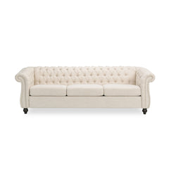 Chesterfield Style 3 Seater Sofa With Deep Button Tufting - Beige