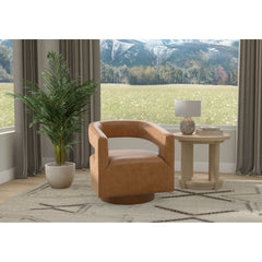 Swivel Accent Chair With Geometric Backrest - Brown