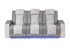 U8000 - Power Reclining Sofa With Power Headrest, Dropdown Table With Wood Trim & Reading Light & LED Light - Gray