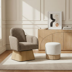 Marlowe - Linen Textured Fabric Upholstered Swivel Accent Chair - Stained Natural