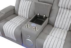 U8000 - 2 Piece Living Room Set (Power Console Reclining Loveseat With Power Headrest LED & Bluetooth Speaker, Power Reclining Sofa With Headrest DDT Table Reading Light & LED) - Gray