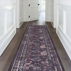 Maval - 2'6'' X 10' Washable Runner Rug - Black / Burgundy