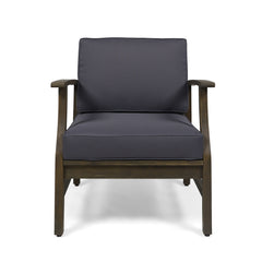 Enchanting Outdoor Club Chair With Slat Panel Design And Water Resistant Cushion - Dark Gray