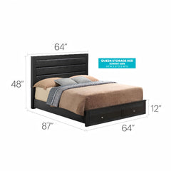 Elegant Queen Storage Bed - Black - Particle Board