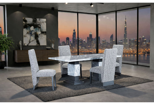D1212/D12 - 5 Piece Dining Room Set (Dining Table And 4 Dining Chairs) - White / Gray