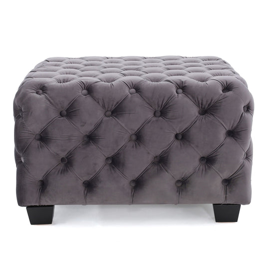 Modern Glam Ottoman With Upholstery And Button Tufted Design