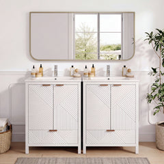 48" Bathroom Vanity Set With Textured Door Panels, Soft Close Hinges, Single Faucet Hole, Large Storage & Drawer - White