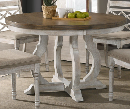 Havanna - Wide Vintage Round Dining Table With Off White Colored Base - Walnut