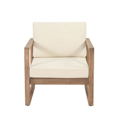 Outdoor Acacia Wood Patio Club Chair, Wood Patio Furniture, Waterproof Thick Cushion Deep Seating For Porch - Brown Wash / Beige