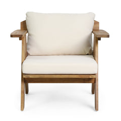 Outdoor Acacia Wood Club Chairs With Cushions (Set of 2) - Teak / Beige