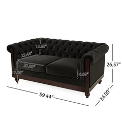 Chesterfield Loveseat Sofa, 2 Person Rolled Arm Upholstered Couch