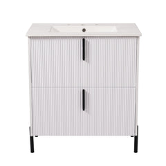 Bathroom Vanity With Ceramic Sink, Fluted Design