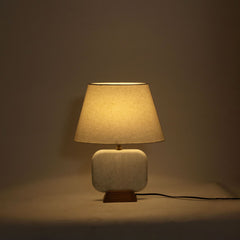 Solis - 14" Genuine Marble And Mango Wood Base With Linen Textured Fabric Shade Table Lamp