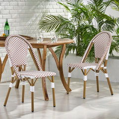 Outdoor Rattan And Aluminum French Bistro Chairs (Set of 2) Bamboo Print - Rust Red / White