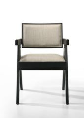 Jasper - Dining Arm Chairs With Upholstered Seat (Set of 2) - Ebony Black / Beige