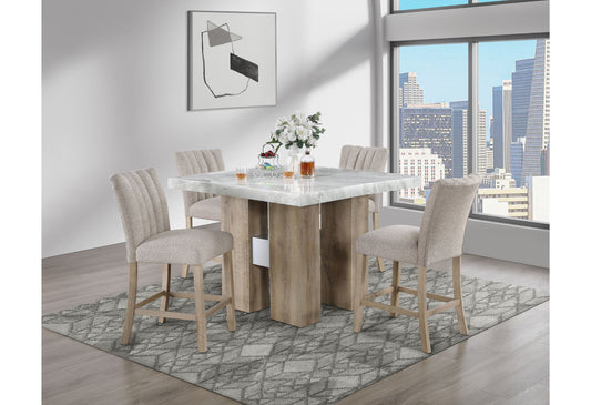 D04 - 5 Piece Dining Room Set (Bar Table And 4 Bar Stools) - Natural / Silver