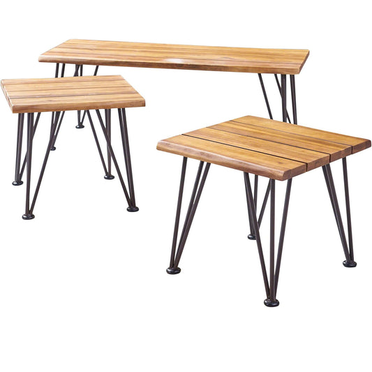 Zion - Outdoor Industrial Iron And Coffee Table - Teak