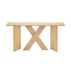 X-Frame Console Table, Angled Cross Leg Design, Rounded Edges - Natural
