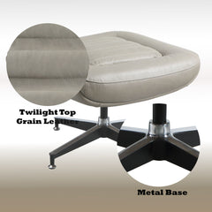 Piran - Twilight Top Grain Leather Accent Chair And Ottoman With Swivel - Gray