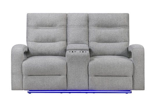 U6611 - Power Console Reclining Loveseat With LED - Dark Gray