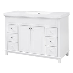 Bathroom Vanity & Sink, 6 Soft Close Drawers & Double Doors - White