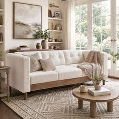 3 Seater Sofa With Square Arms, Tufted Pillow Back For Living Room