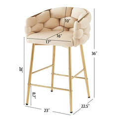 Modern Counter Stools (Set of 2) Counter Stools With Iron Frame, Soft Back And Cushion, Footrest, Suitable For Kitchen - Beige