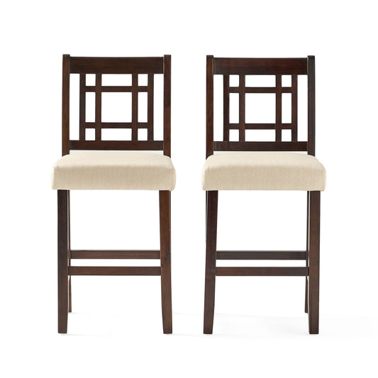 Upholstered Dining Chairs, Modern Dining Room Chairs For Dining Room Kitchen With Acacia Wood Legs (Set of 2) - Mahogany / Beige