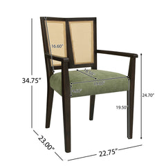 Mid Century Modern Arm Dining Chair Set With Rattan Backrest