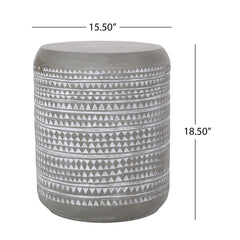 Outdoor Side Table With Cylindrical Shape - Light Gray / White