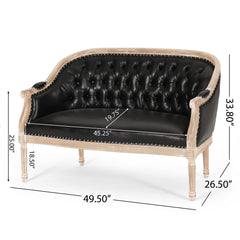 French Country Chesterfield Style Tufted Loveseat - Black