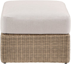 Seacrest - Olefin Water Resistant Fabric And Wicker Outdoor Patio Ottoman/Coffee Table