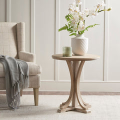 Accent Table Round Rustic Ash Veneer Reclaimed Wheat - Natural