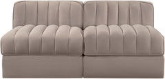 Rummi - Velvet Performance Fabric Upholstered 2 Piece Modular Armless Loveseat