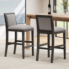 Bar Stools (Set of 2), Rubber Wood Frame, Retro Bar Chairs Suitable For Kitchen Island - Black / Gray