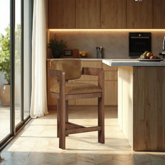 Sacha - Velvet Stool With Brown Base