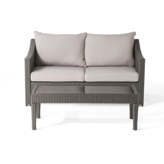 Contemporary Antibes Loveseat & Table Set Outdoor - Gray