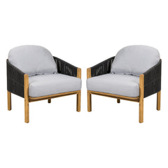 Grotta - Outdoor Wood Club Chair (Set of 2) With Rope And Cushion Frame - Gray / Teak