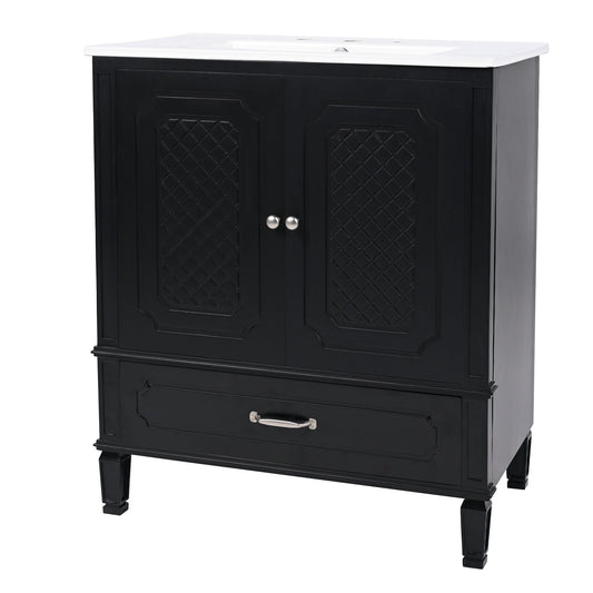Vintage Style 30" Bathroom Vanity With Sink, Multi Functional Storage, Soft Closing Door - Black