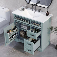 Bathroom Vanity With Ceramic Sink, Freestanding Design, 2 Tip Out Drawers, Soft Close Hinges - Gray