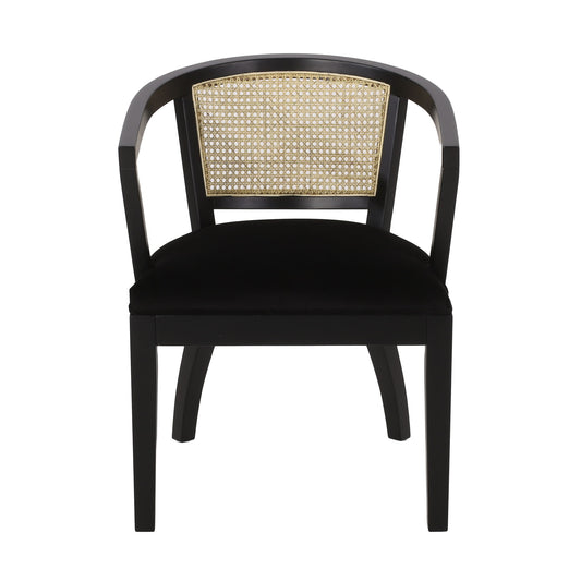 Elegant Dining Chair With Cane Web Backrests And Velvet Upholstery