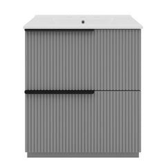 Fluted Bathroom Vanity With Ceramic Sink, Freestanding Cabinet