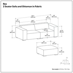 Rex - 2 Seater Sofa And Ottoman - Gray