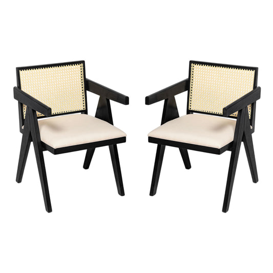 Chandigarh Farmhouse Style Cane Upholstered Dining Chairs (Set of 2)