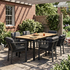 7 Piece Outdoor Dining Set & Table And 6 Chairs - Black / Gray / Teak