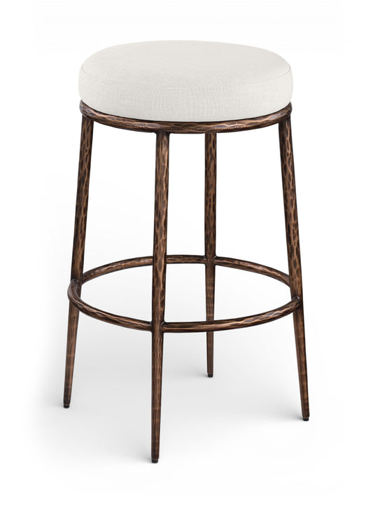 Ferro - Performance Fabric Upholstered Backless Bar Stool - Cream / Antique Bronze
