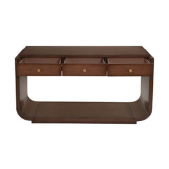Console Table With 3 Drawers, Display Shelf, Curved Legs - Walnut