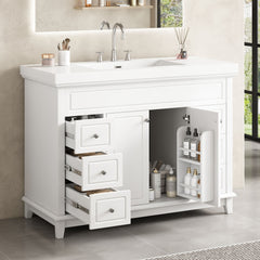 Bathroom Vanity & Sink, 6 Soft Close Drawers & Double Doors - White