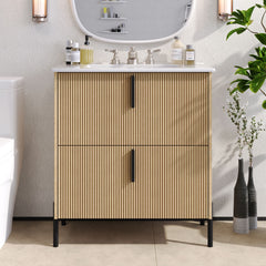 Bathroom Vanity With Ceramic Sink, Fluted Design